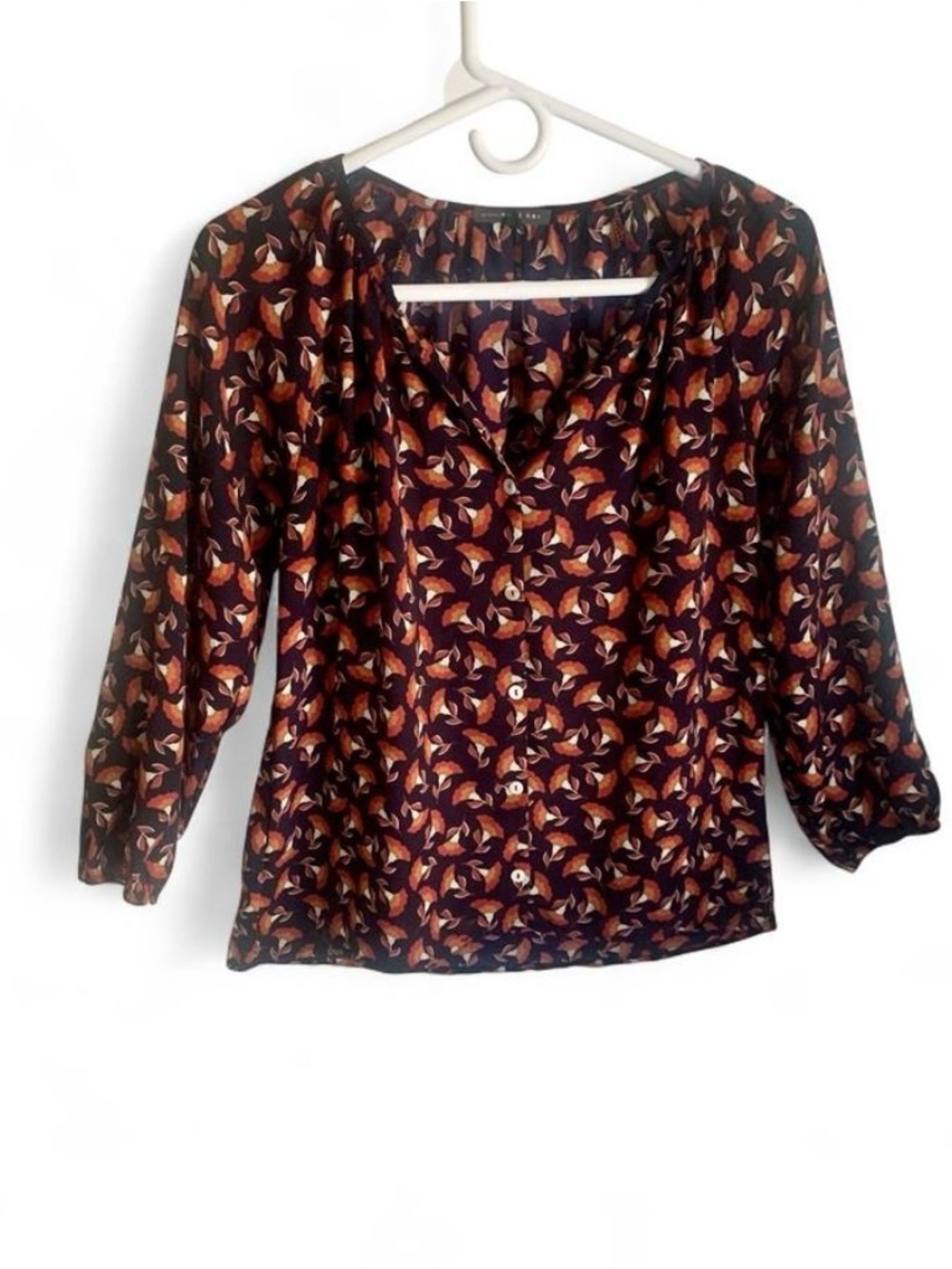 West Kei  V-Neck Blouse Chic Office Luxe Top 3/4 Sleeve Flowy Tunic size XS/S